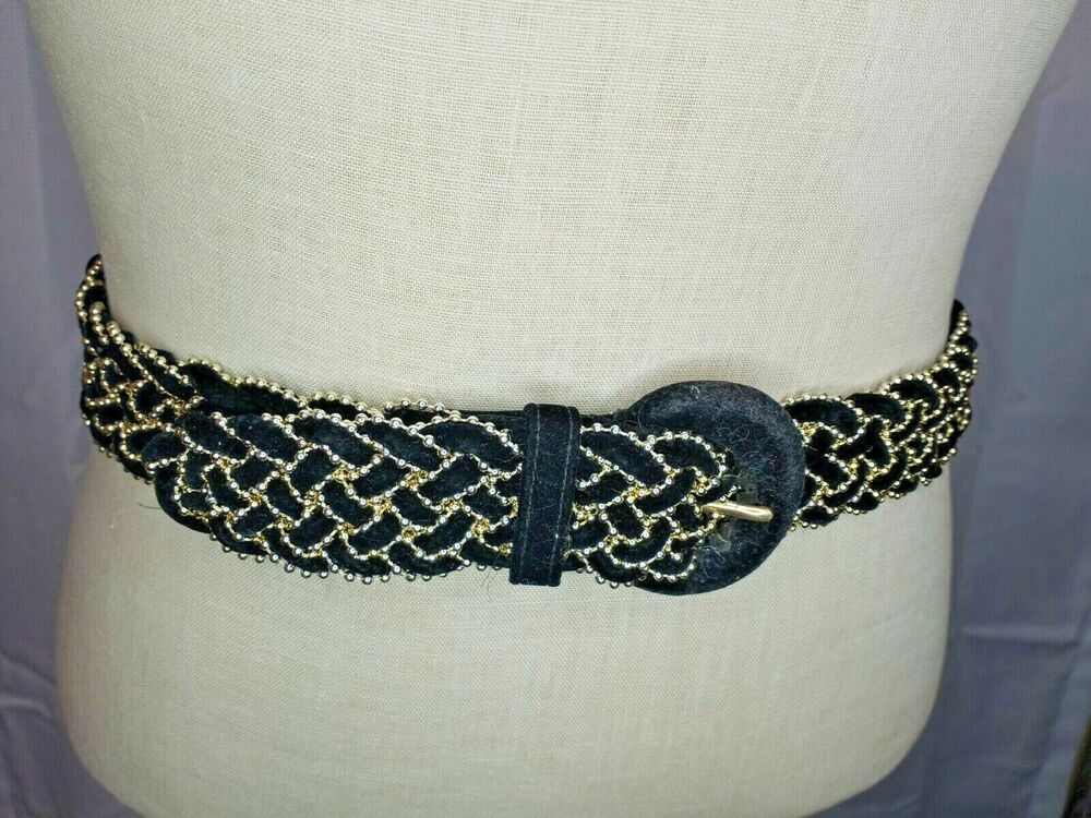 LORD & TAYLOR Black Velvet Belt Gold Studs Vintage